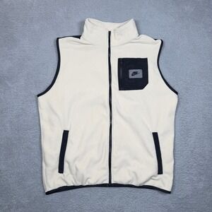 Nike Therma-FIT Fleece Vest Mens Large Cream Black Full Zip Mock Neck DQ4894-133